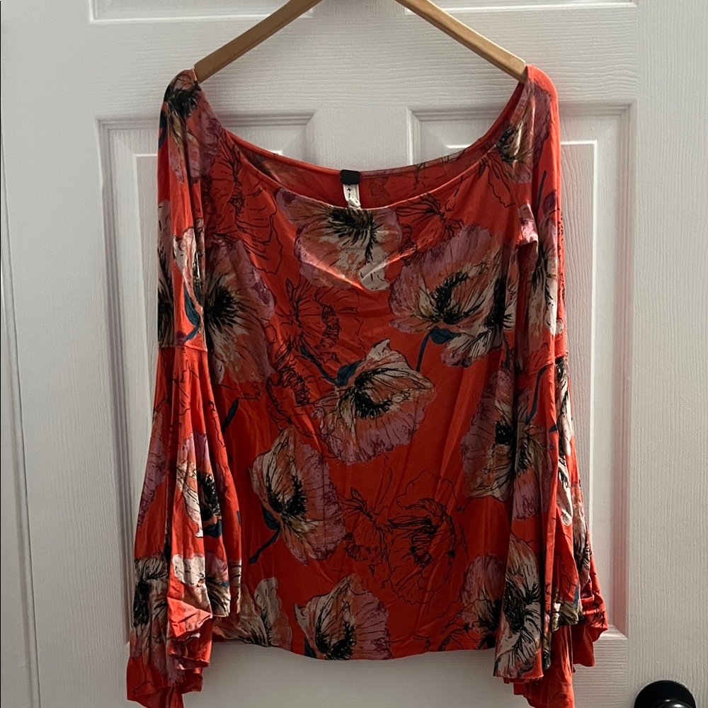 We The Free Red Floral Blouse
